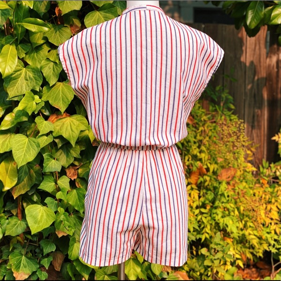 SOLD 1980s Red White & Blue Cap Sleeve Romper - Picture 5 of 9